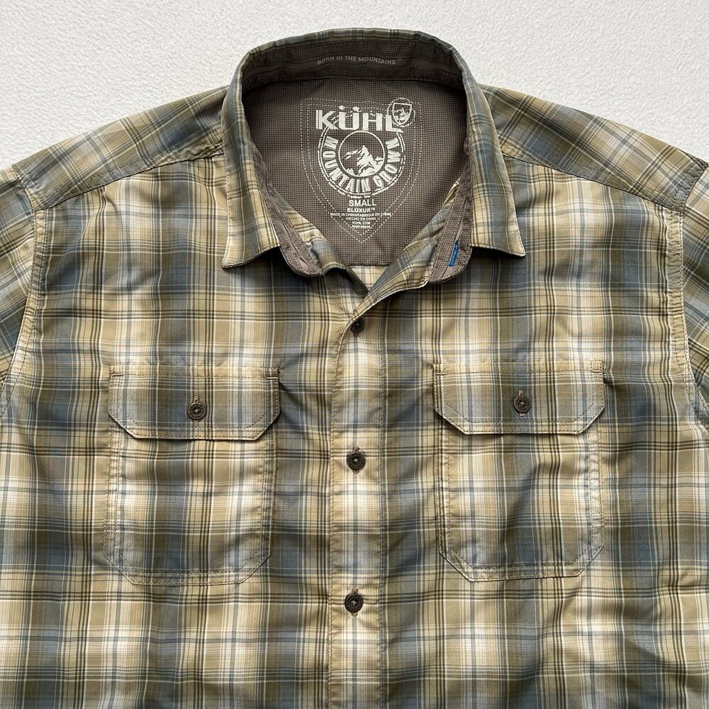 Kuhl Eluxur Men Green Gray Plaid Lightweight Button Short Sleeve Shirt 7153 S